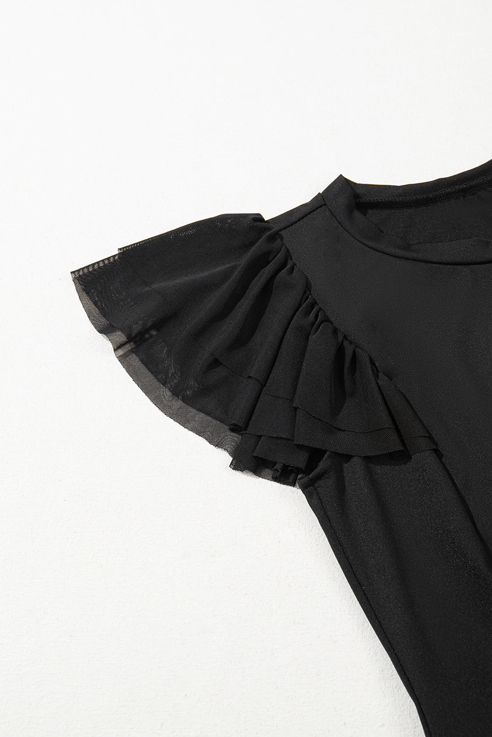 Black Ruffled Mesh Sleeve Bodysuit Greta Bean & Co.