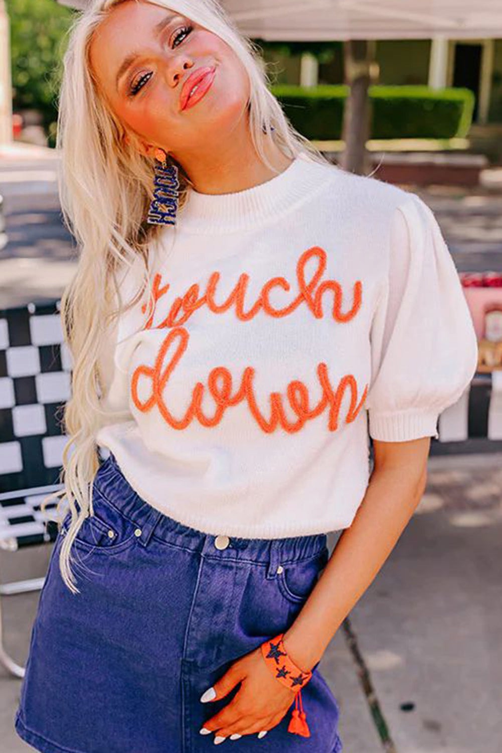 White Touchdown Tinsel Puff Short Sleeve Sweater - Greta Bean & Co.