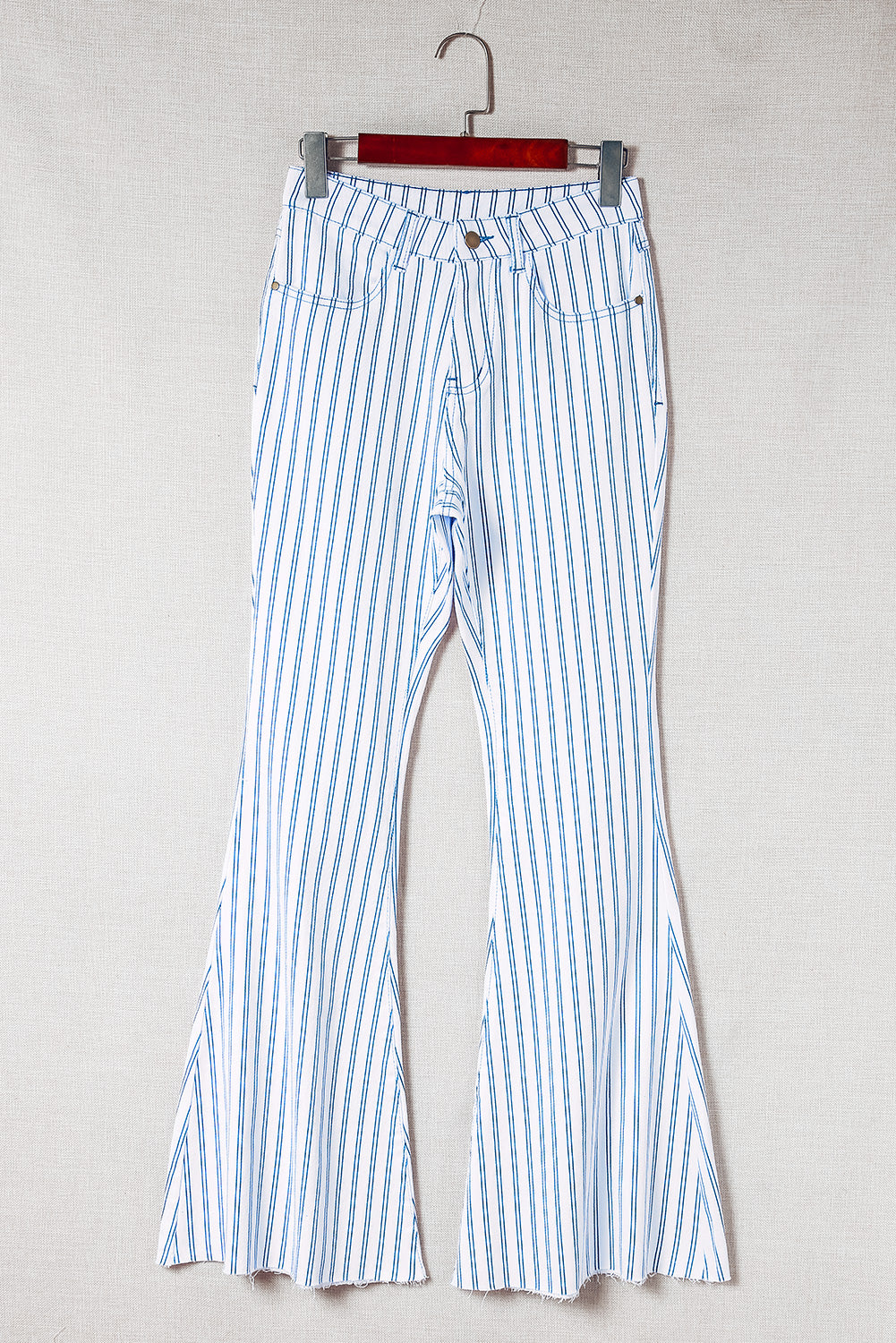 White High Waist Striped Print Flared Pants - Greta Bean & Co.