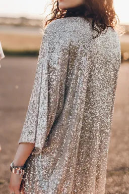 Apricot Sequin 3/4 Sleeve Open Front Duster Cardigan Greta Bean & Co.