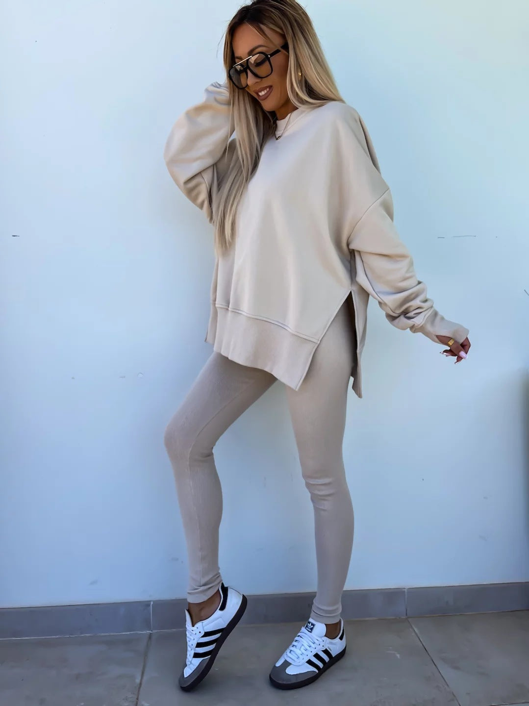 Two Piece Women's Casual Split Top with Leggings - Greta Bean & Co.