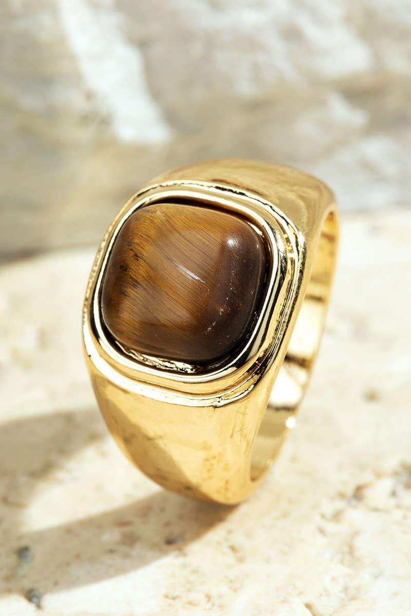 Natural Stone Round Square Ring: Dalmatian(Gddal) / OS - Greta Bean & Co.