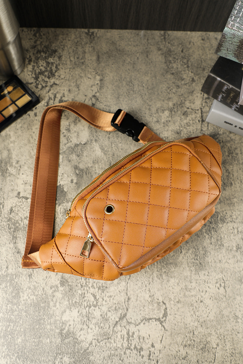 Brown Rhombus Pattern Simple Waist Bag Greta Bean & Co.