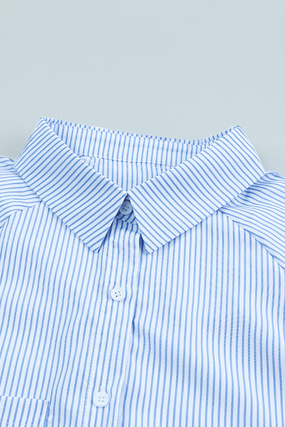 Sky Blue Smocked Cuffed Striped Boyfriend Shirt with Pocket Greta Bean & Co.