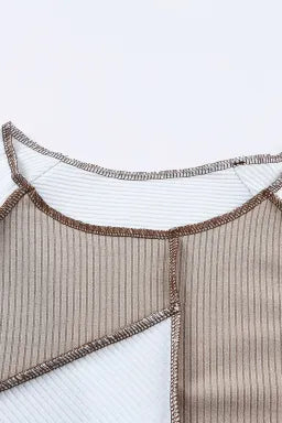 White & Tan Color Block Exposed Seam Long Sleeve Top Greta Bean & Co.