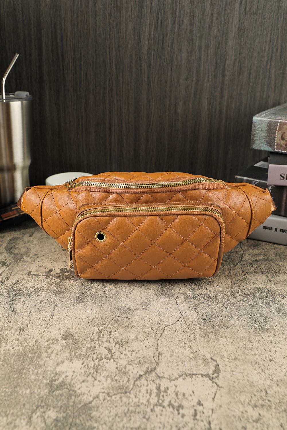 Brown Rhombus Pattern Simple Waist Bag Greta Bean & Co.