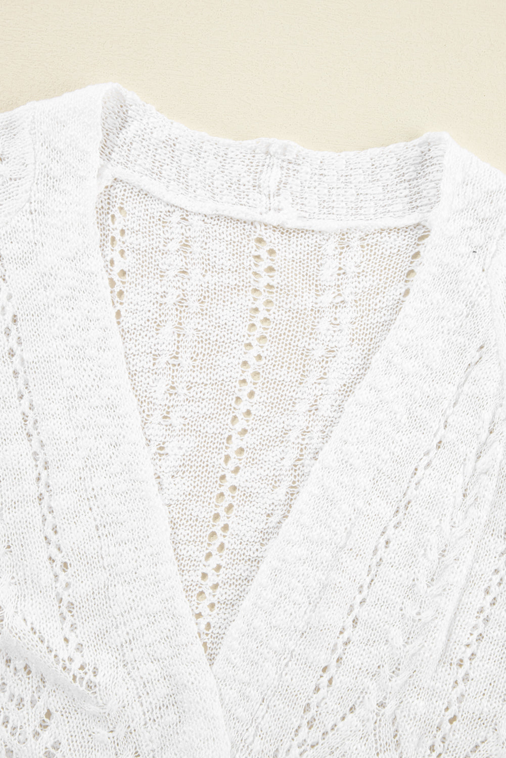 White Solid Color Hollow Knit Open Front Cardigan - Greta Bean & Co.
