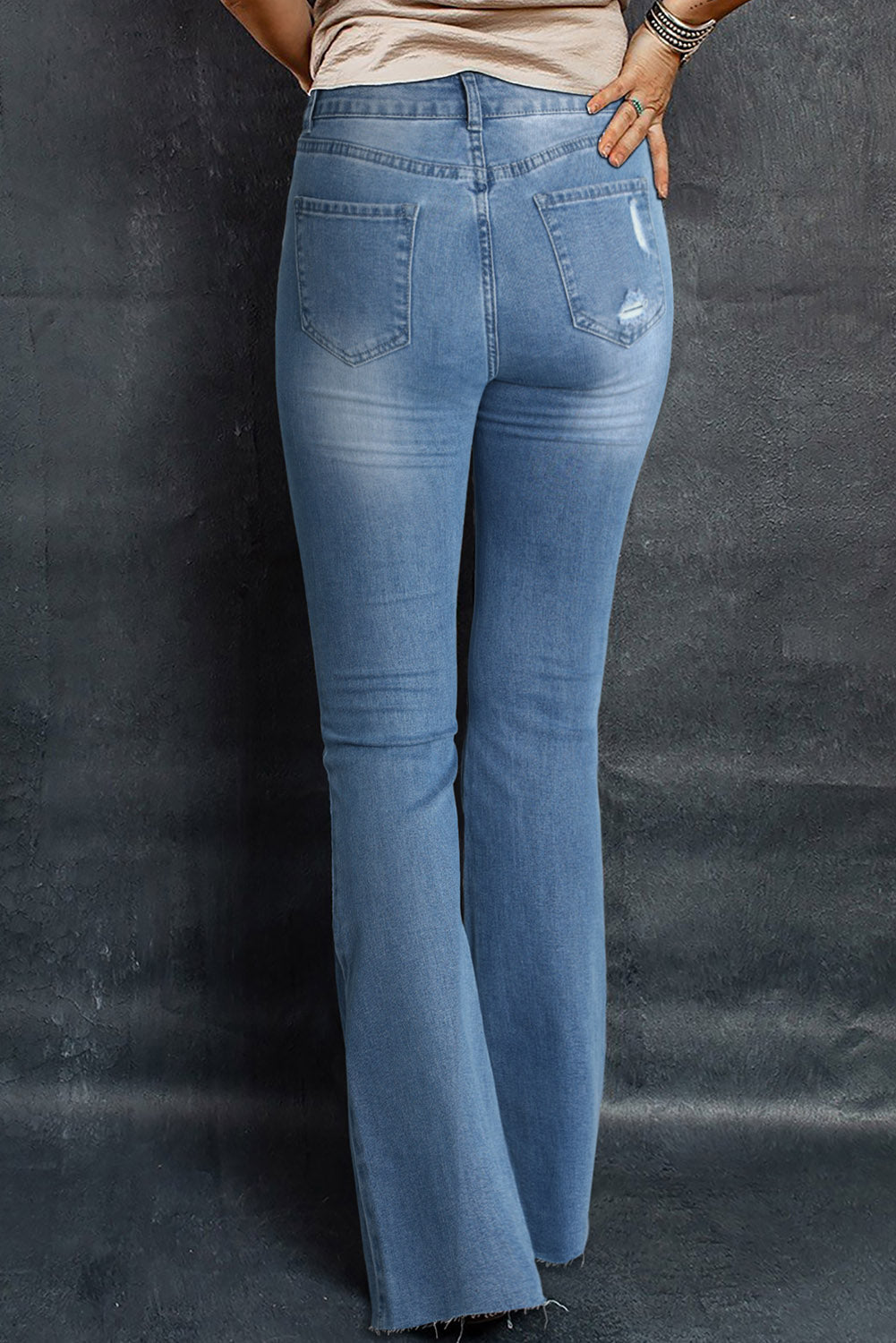 Sky Blue Dark Wash Mid Rise Flare Jeans Greta Bean & Co.