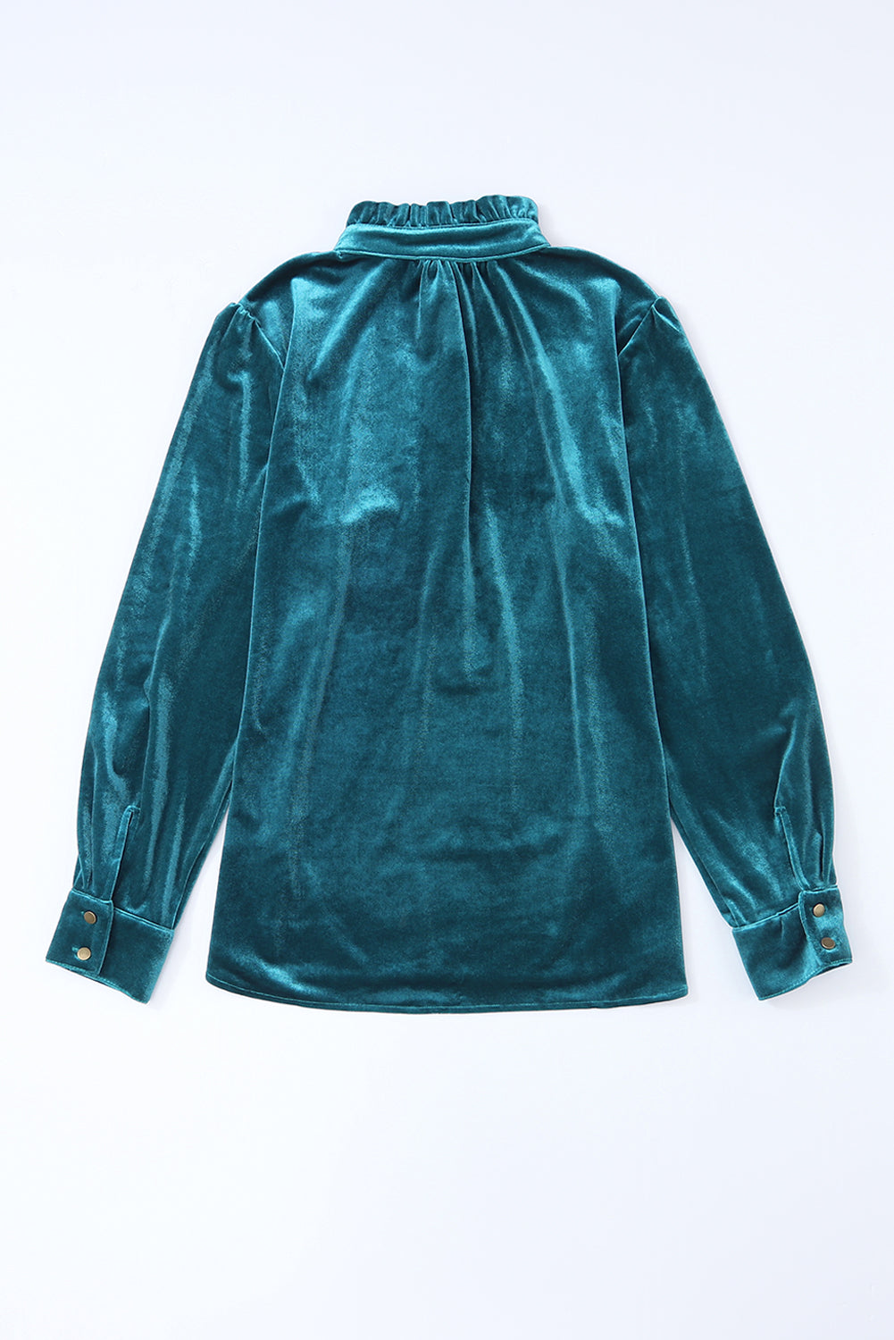 Green Frilled Neck Buttoned Front Velvet Top Shewin