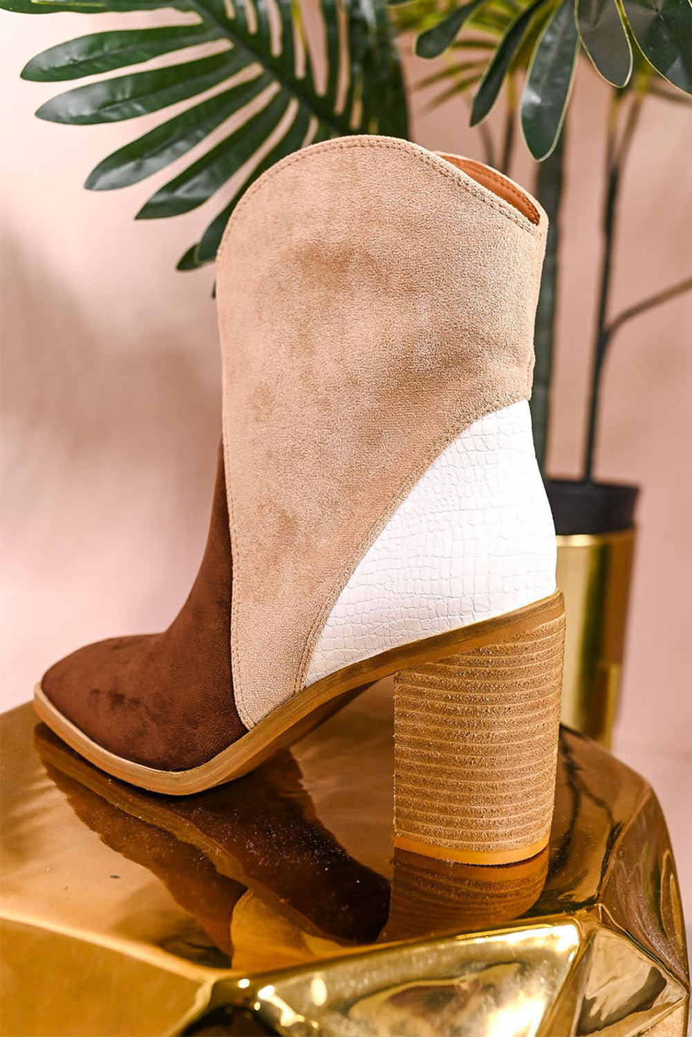 Chestnut Colorblock Suede Heeled Ankle Booties Greta Bean & Co.