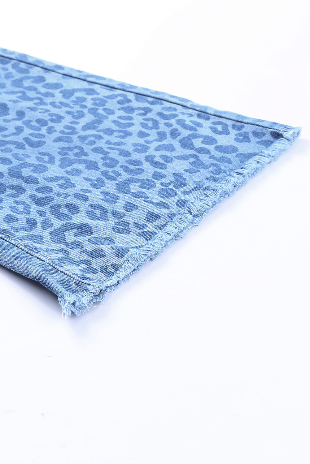 Sky Blue Leopard Print Raw Hem High Waist Flare Jeans Greta Bean & Co.