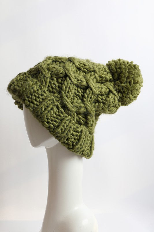 Oversized Chunky Knit Pom Beanie Leto Accessories