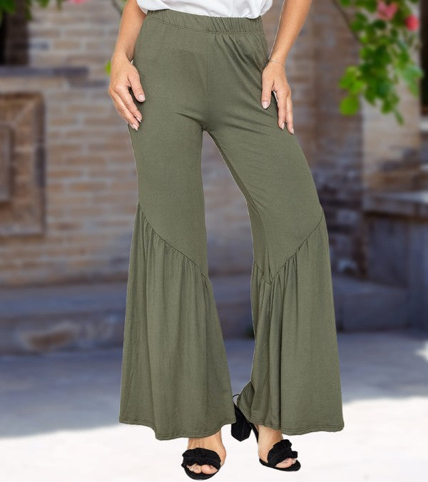 Diagonal Trim Ruffle Hem Pants EG fashion