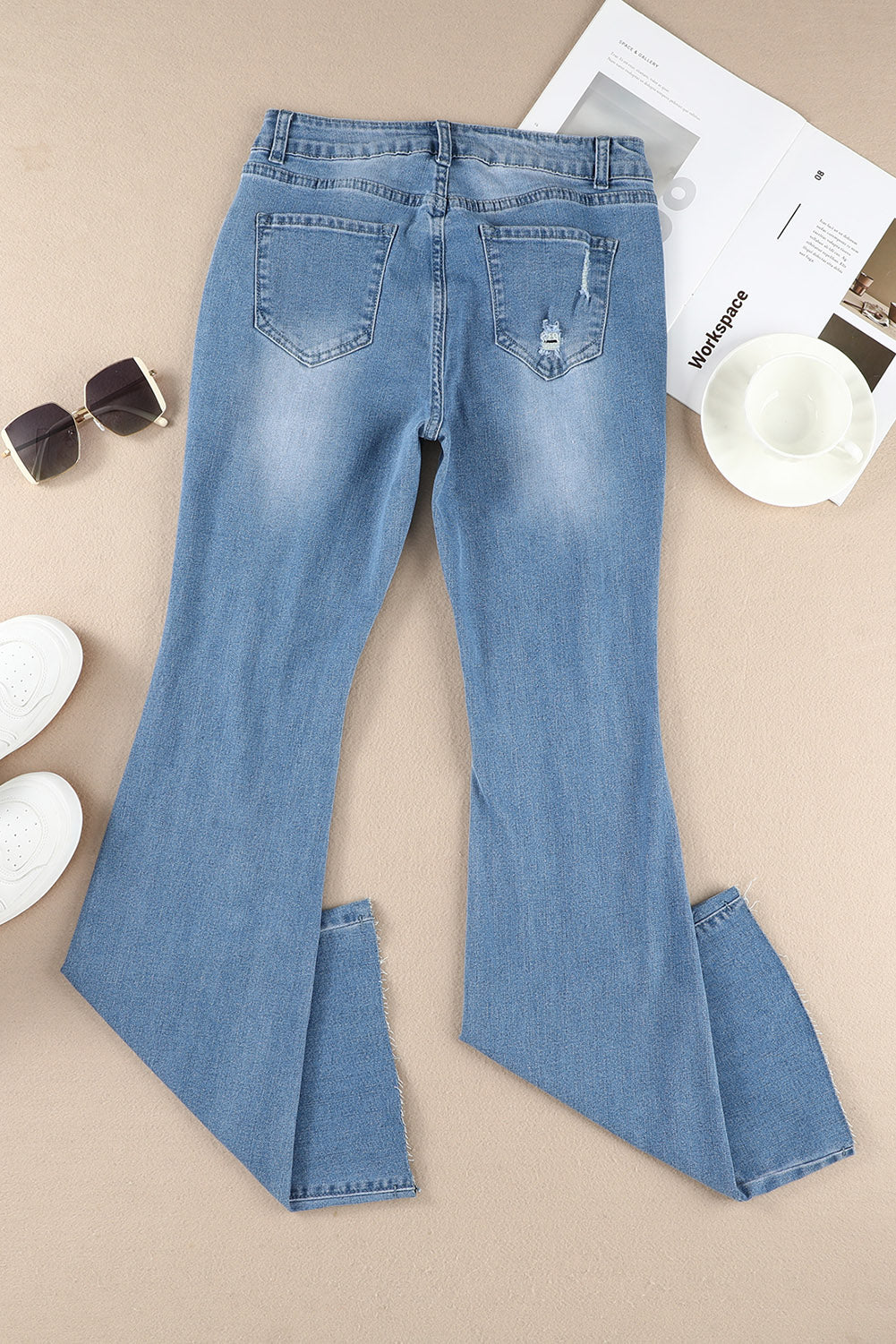 Sky Blue Dark Wash Mid Rise Flare Jeans Greta Bean & Co.