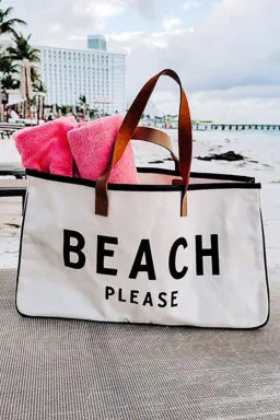 Bright White BEACH Large Canvas Tote/Bag - Greta Bean & Co.