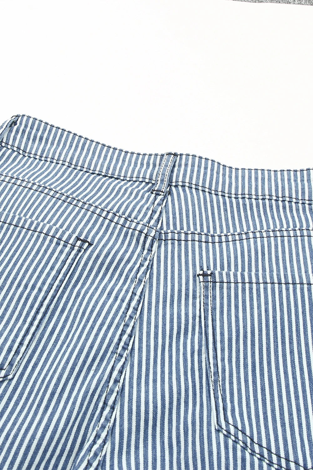 Blue & White Stripe Mid Waste Bellbottom Jeans Greta Bean & Co.