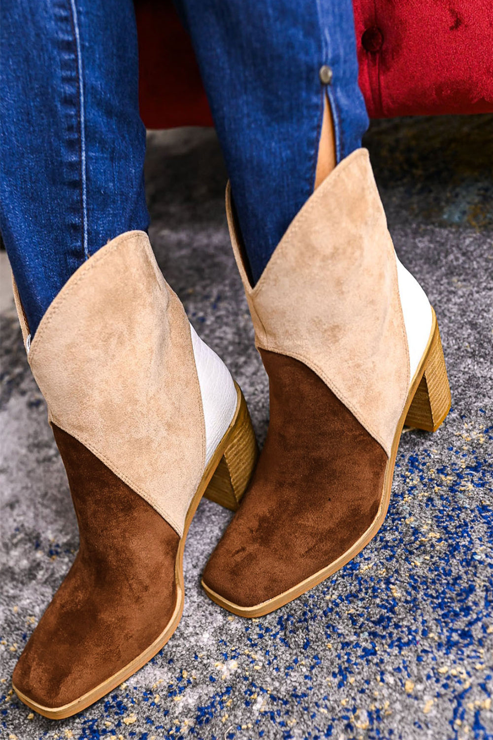 Chestnut Colorblock Suede Heeled Ankle Booties Greta Bean & Co.