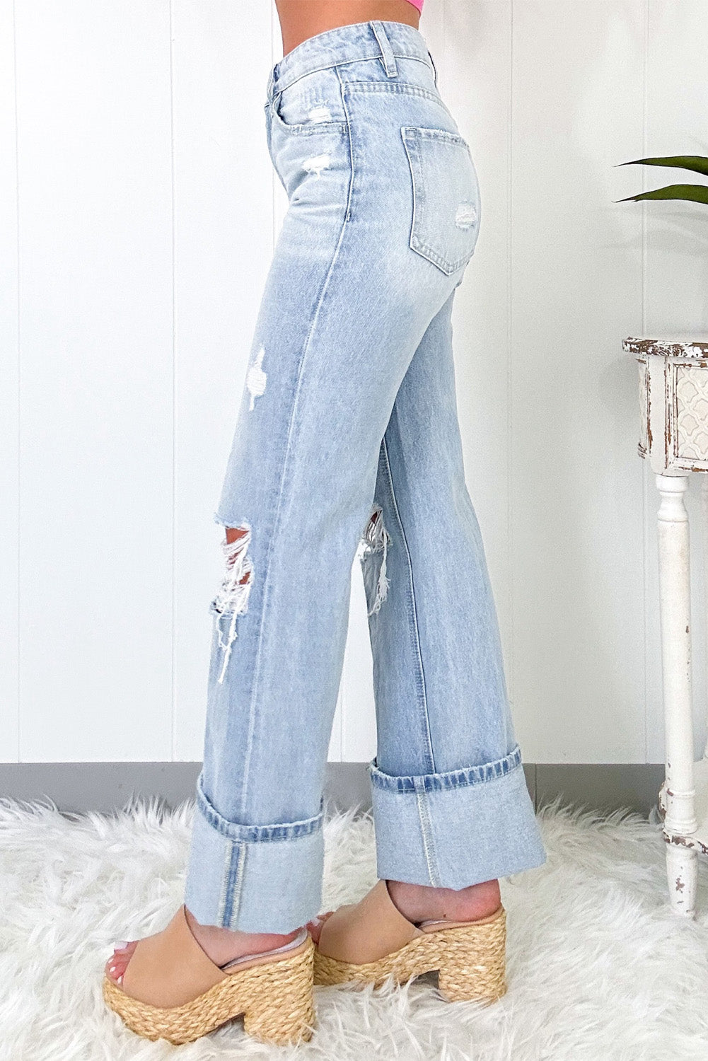 Beau Blue Light Wash Distressed Flare Jeans Greta Bean & Co.