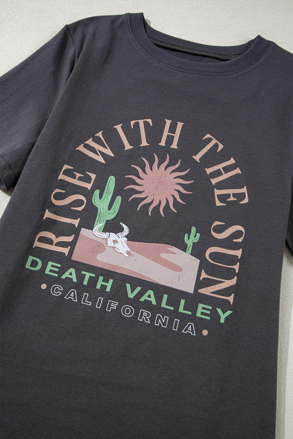 Dark Grey RISE WITH THE SUN Western Fashion Graphic Tee - Greta Bean & Co.