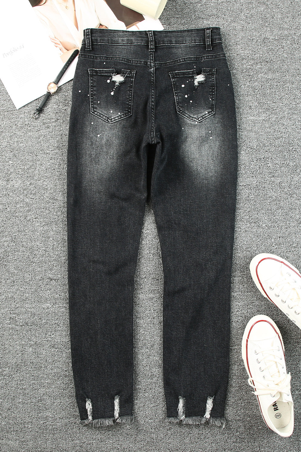 Black Ink Splash Distressed Skinny Jeans Greta Bean & Co.