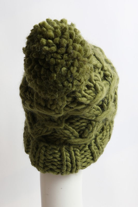 Oversized Chunky Knit Pom Beanie Leto Accessories