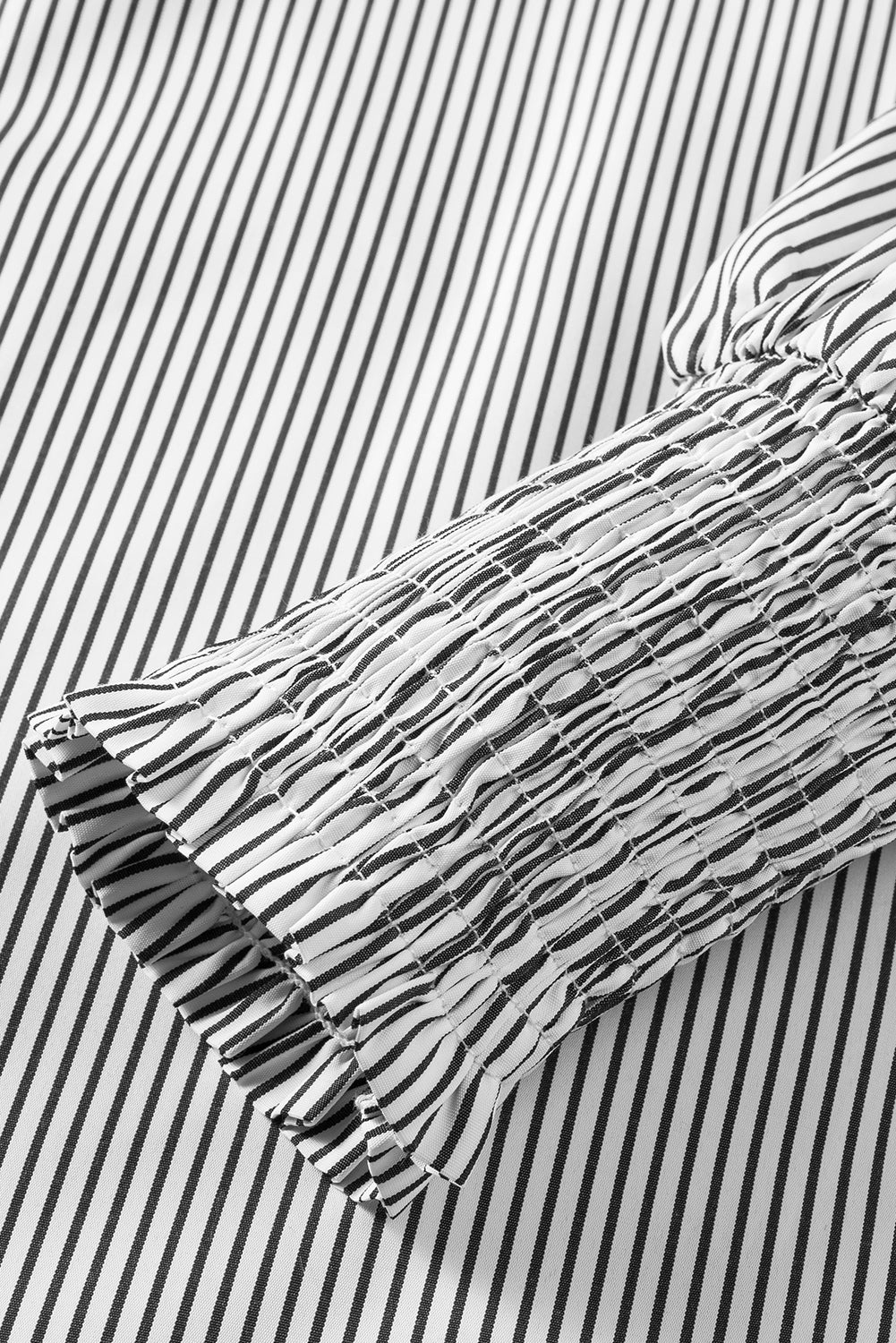 Black Striped Casual Shirred Cuffs Shirt Greta Bean & Co.