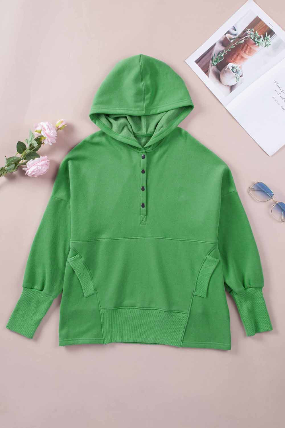 Kelly Green Henley Hoodie Greta Bean & Co.