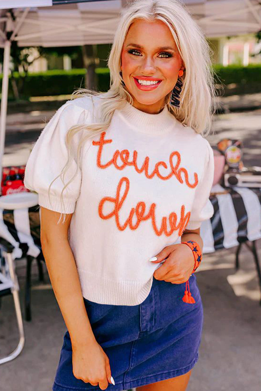 White Touchdown Tinsel Puff Short Sleeve Sweater - Greta Bean & Co.