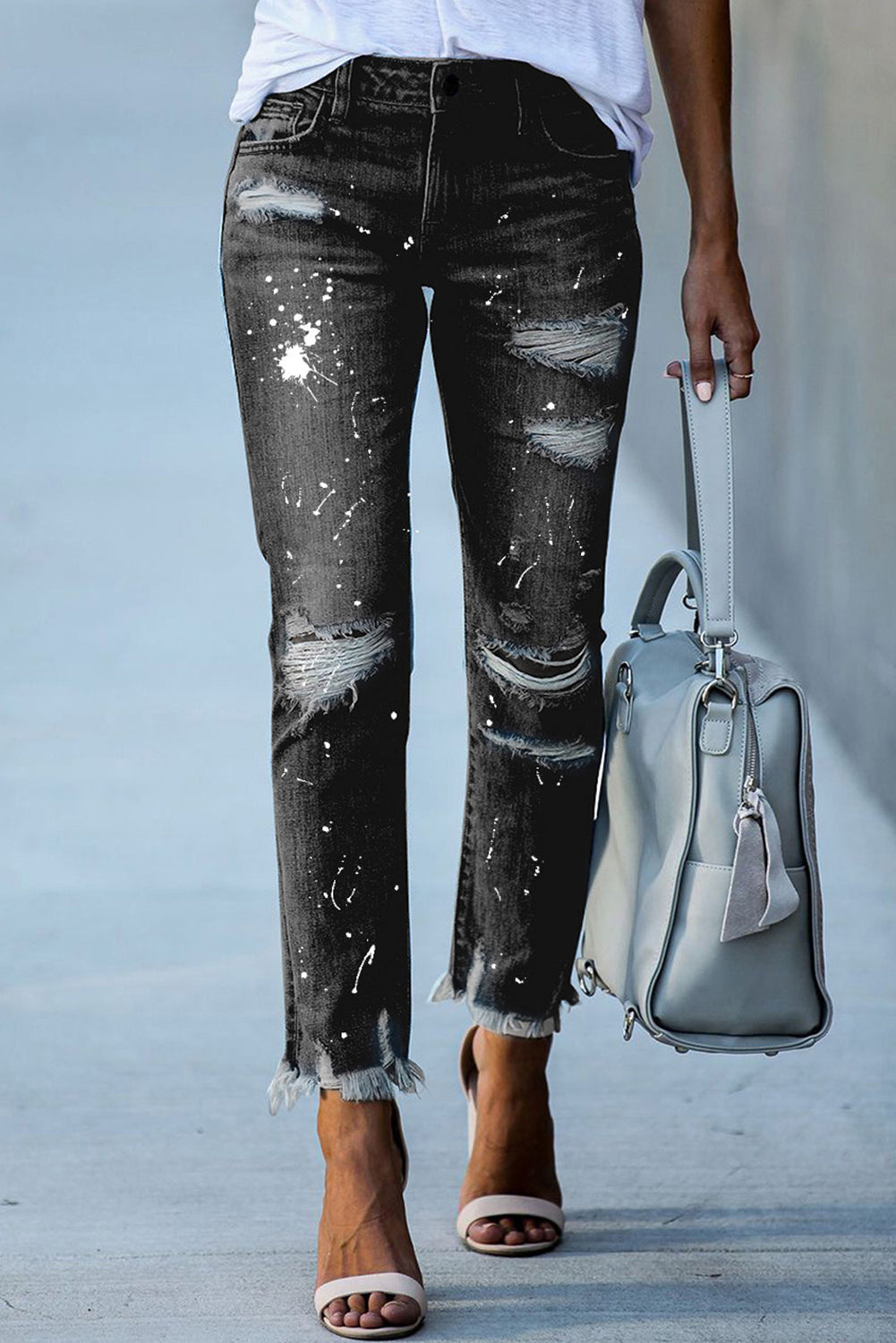 Black Ink Splash Distressed Skinny Jeans Greta Bean & Co.