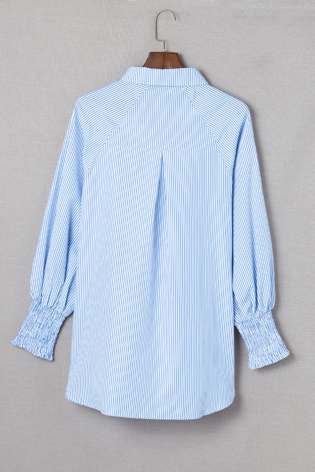 Sky Blue Smocked Cuffed Striped Boyfriend Shirt with Pocket Greta Bean & Co.