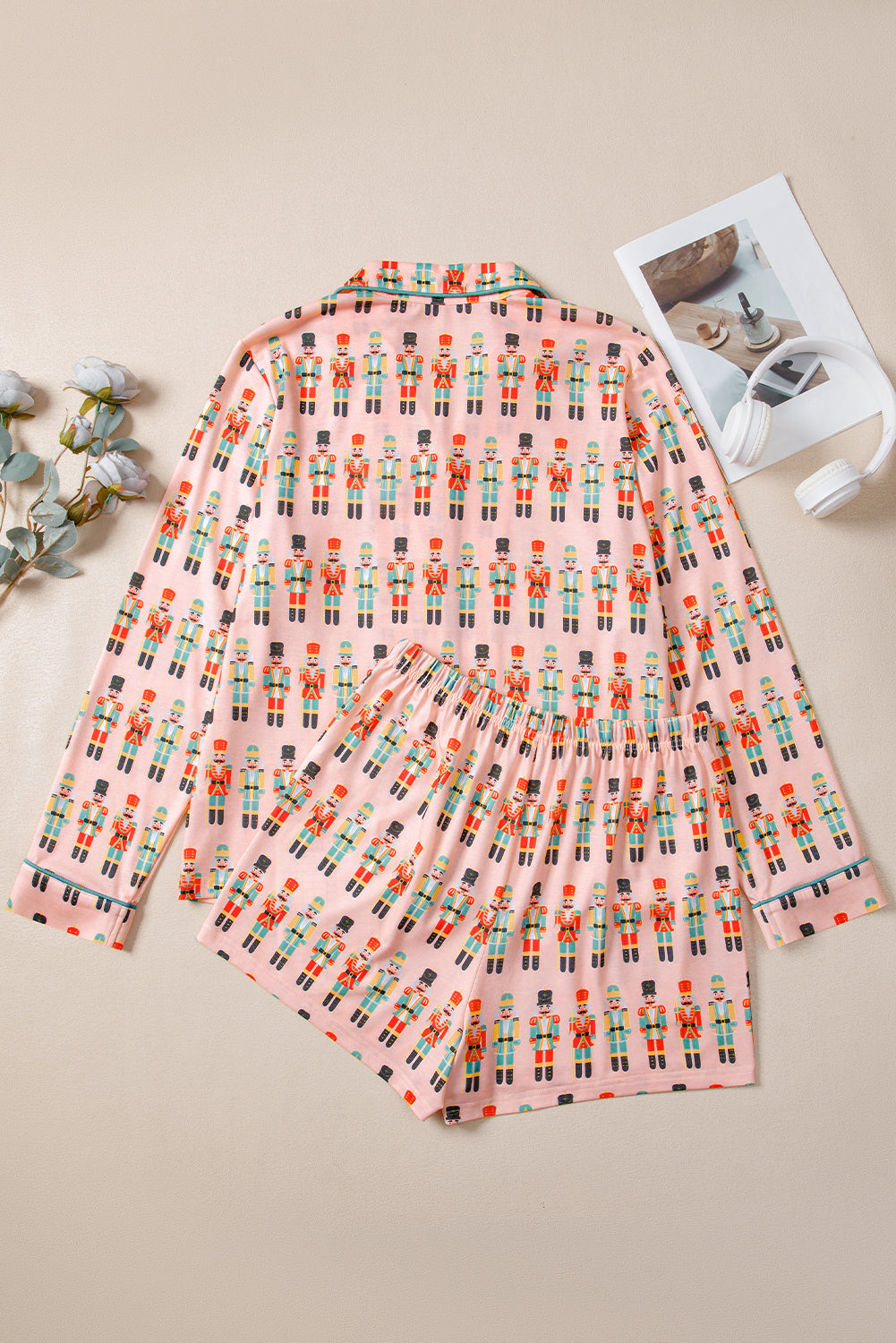 Pink Nutcracker March Long Sleeve Button Up 2pcs Pajama Short Set Dear-Lover Dropshipping