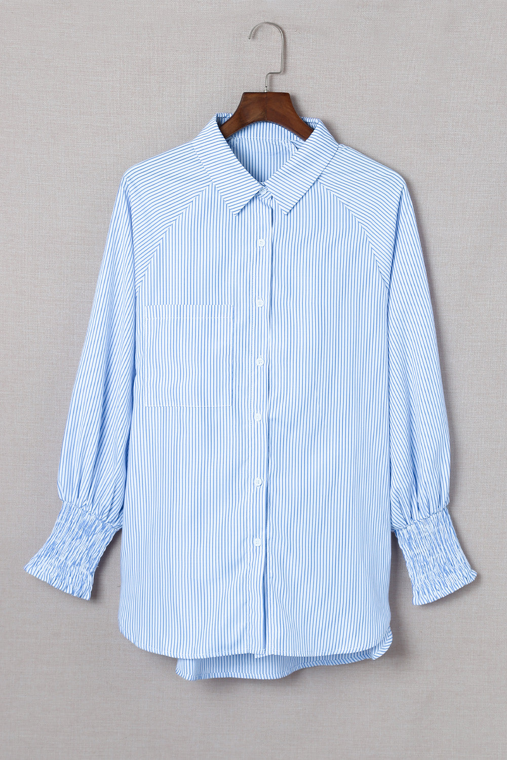 Black Striped Casual Shirred Cuffs Shirt Greta Bean & Co.