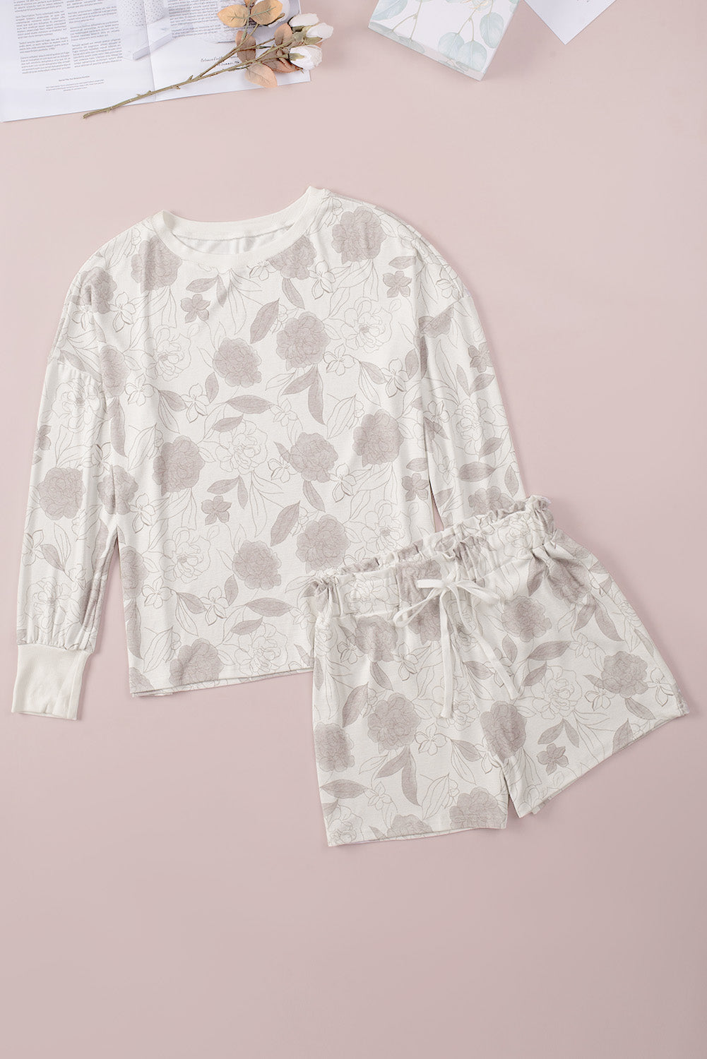 Floral Print Long Sleeve Top and Shorts Lounge Set Greta Bean & Co.