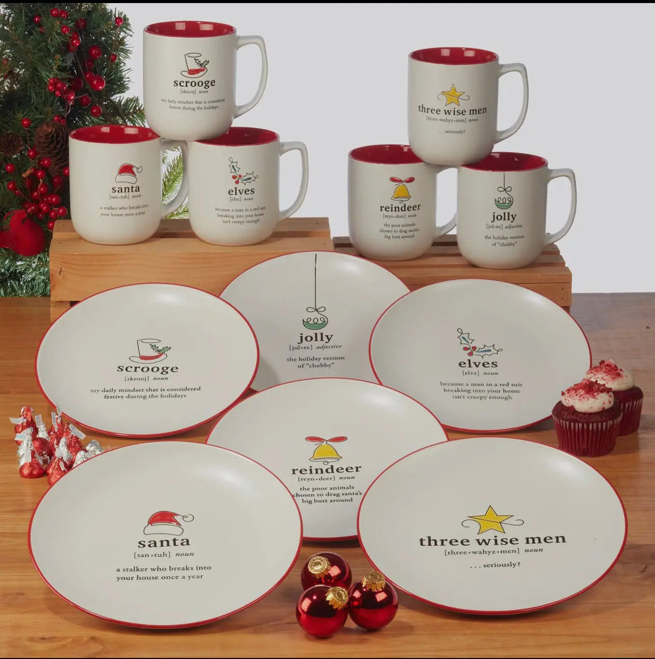 Christmas Fun Red Sayings Dessert Plate 8.5in is Certified International