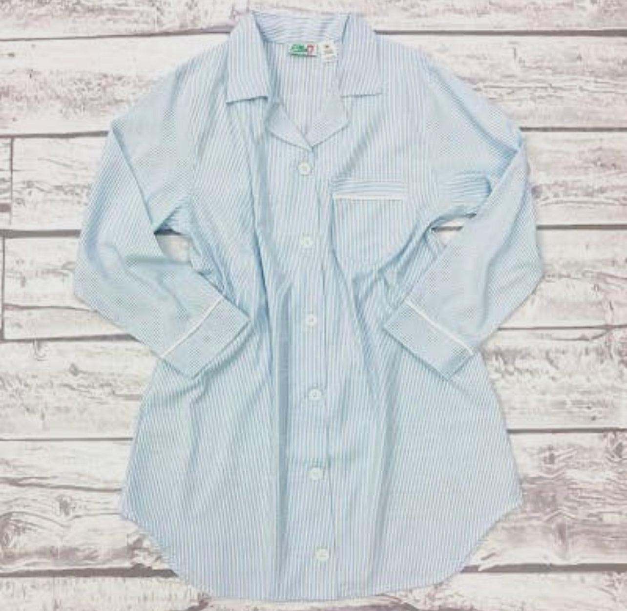 Blue Seersucker Pajama Night Shirt Love That Cotton