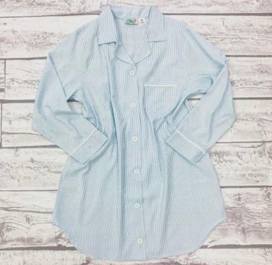 Blue Seersucker Pajama Night Shirt - Greta Bean & Co.