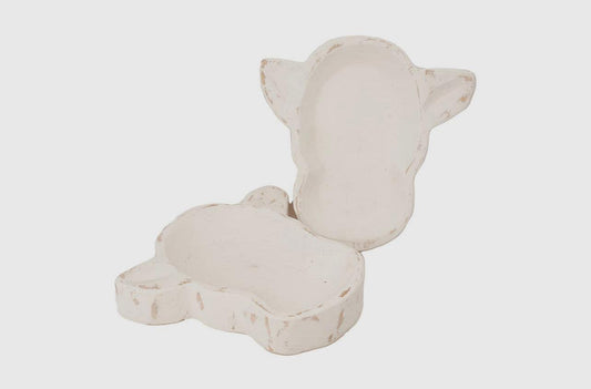 White Distressed Cow Wooden Bowl - Greta Bean & Co.