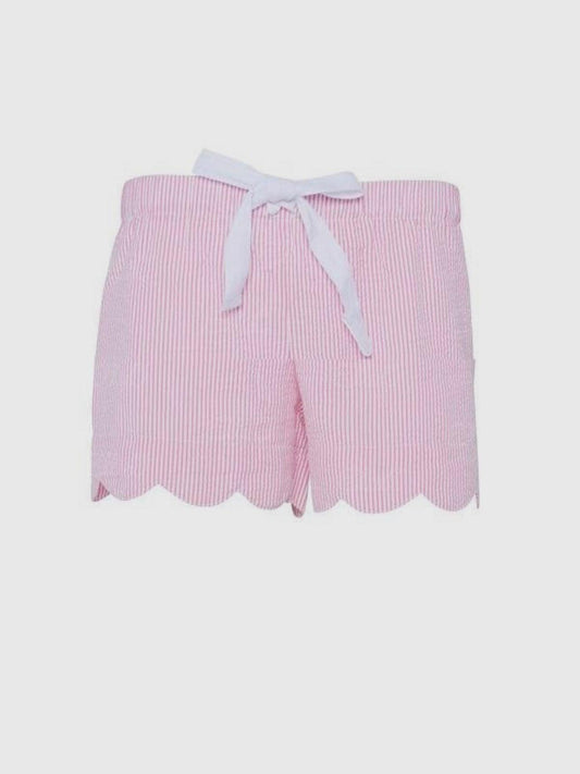 Seersucker Scallop Lounge Shorts Pink - Greta Bean & Co.