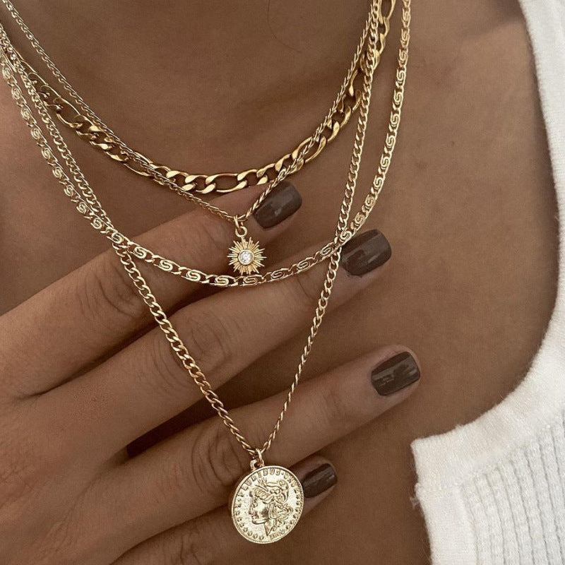 Chunky Gold Necklace Chunky Charm Necklace For Women Layered Gold Necklace For Women Silver Coin Necklace Jewelry Gifts For Women - Greta Bean & Co.