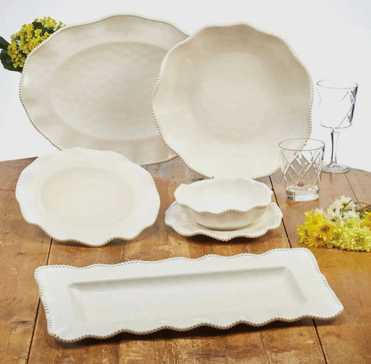 Perlette Beaded Cream Melamine Dinner Plate - Greta Bean & Co.