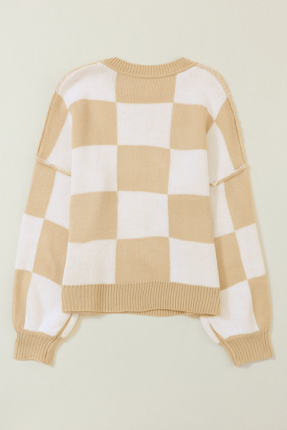 Khaki Plaid Bishop Sleeve Pullover Sweater - Greta Bean & Co.