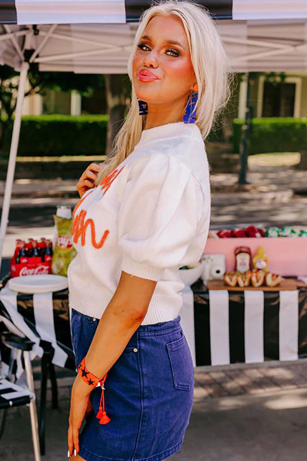 White Touchdown Tinsel Puff Short Sleeve Sweater - Greta Bean & Co.