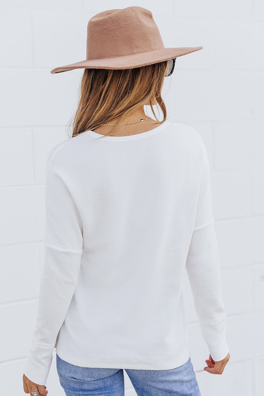 White Waffle Knit Henley Top - Greta Bean & Co.