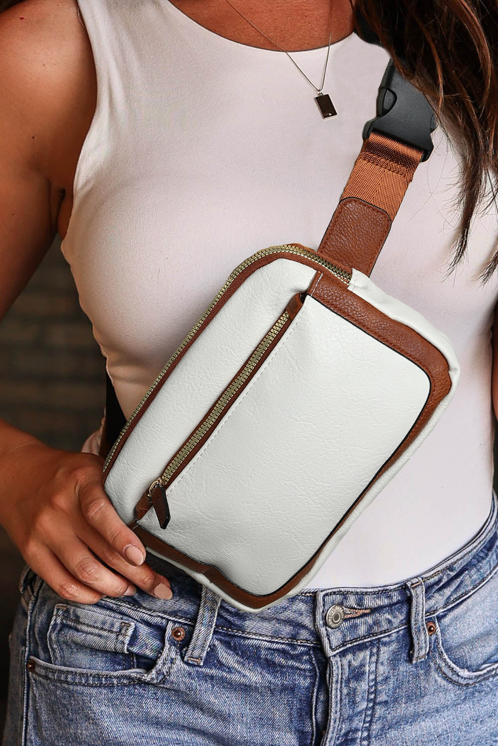 White Adjustable Strap Leather Crossbody Bag - Greta Bean & Co.