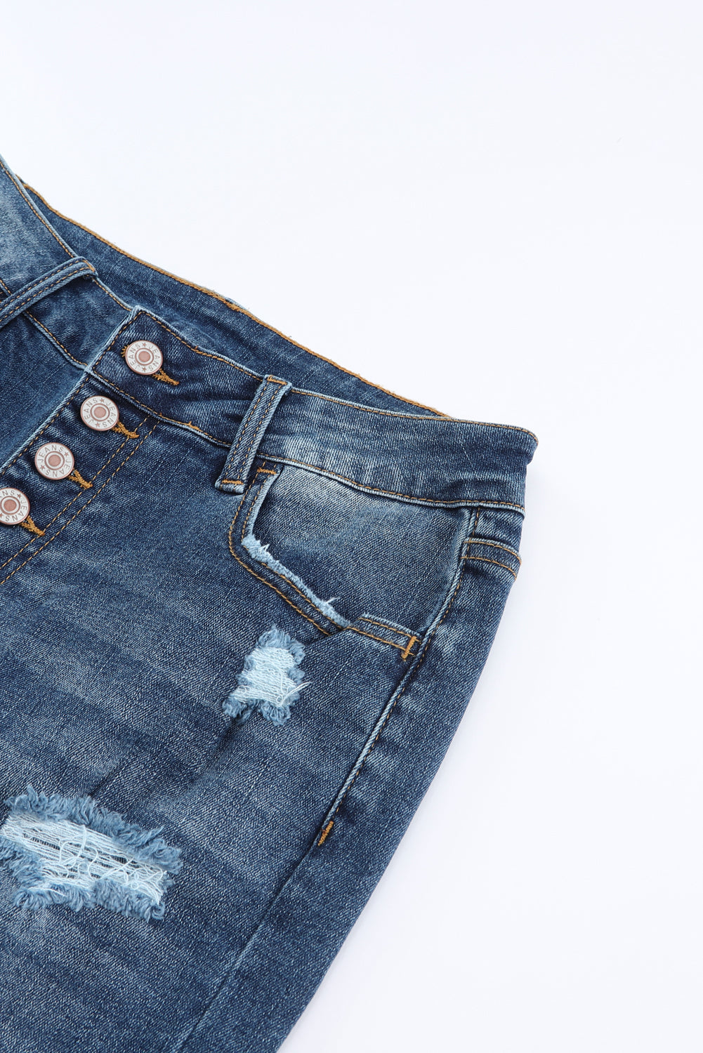 Blue Distressed Button Fly High Waist Skinny Jeans Greta Bean & Co.