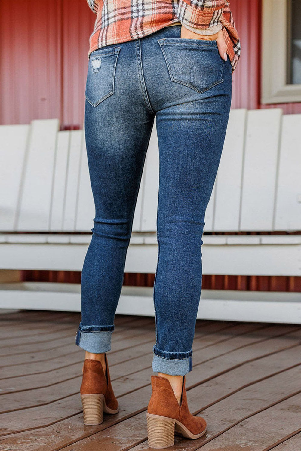 Blue Distressed Button Fly High Waist Skinny Jeans Greta Bean & Co.