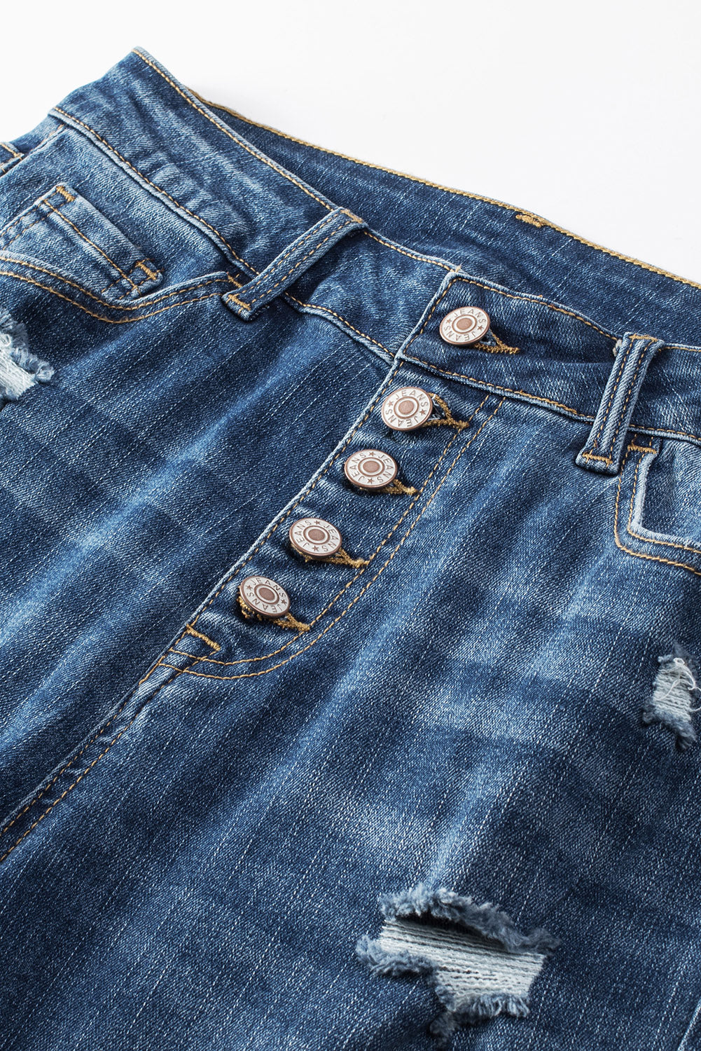Blue Distressed Button Fly High Waist Skinny Jeans Greta Bean & Co.