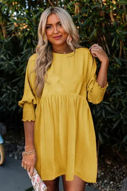 Mustard Babydoll Mini Dress - Greta Bean & Co.