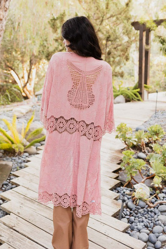 Crochet Open Patch Longline Kimono Greta Bean & Co.