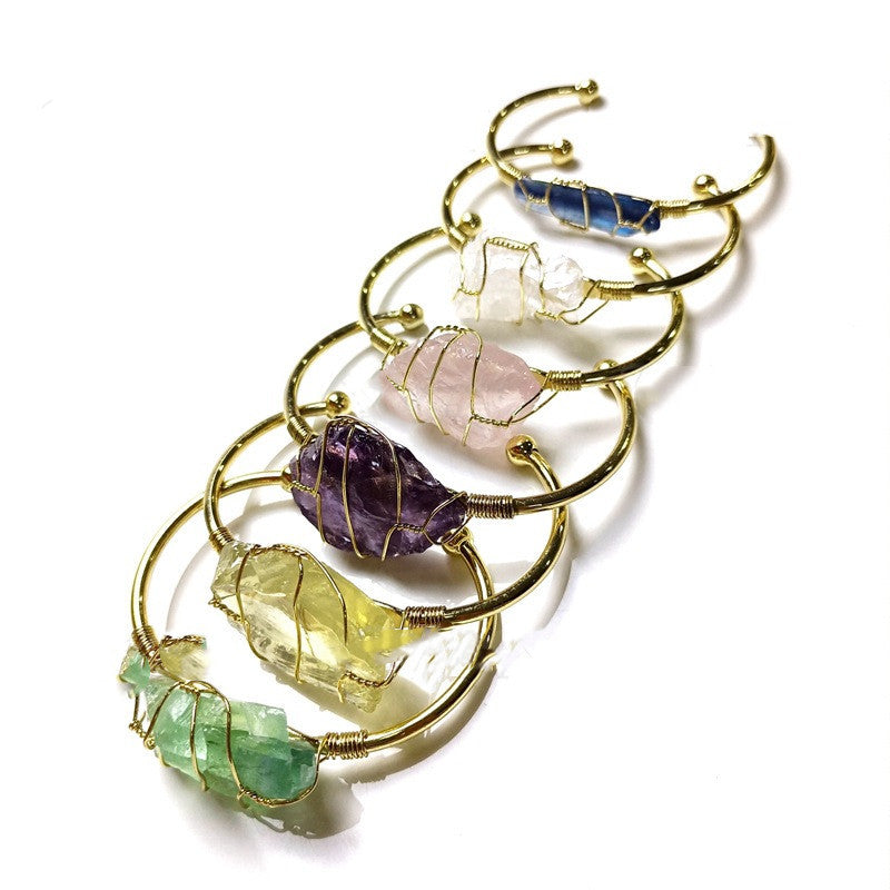 Natural Rough Crystal With Gold Winding Bracelet - Greta Bean & Co.